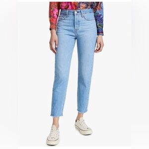 Levi's Wedgie Straight High Rise Women's Denim Jeans Blue Size 26 raw hem EUC